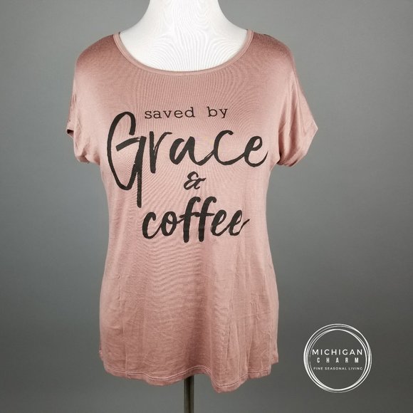 Saved By Grace & Coffee Tee Shirt - Picture 1 of 7